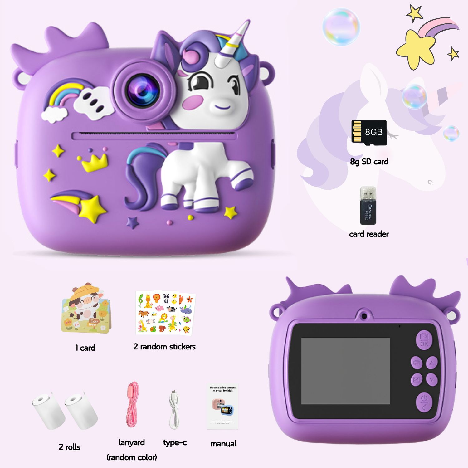 紫色のかわいい子供用カラフルインスタントプリント小型カメラ、 - Photography Close Up のレビューと価格