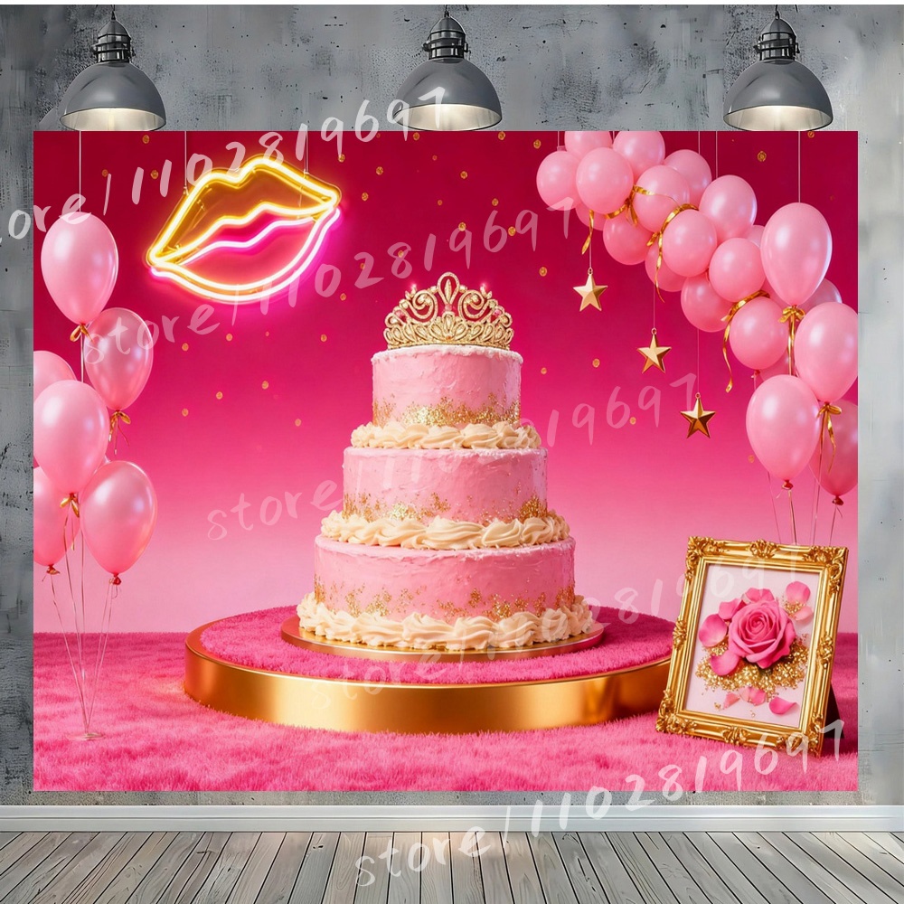 クラウン ピンク ディスコ ボール 誕生日 ビニール背景 写 - Photography Backdrop Muslin のレビューと価格