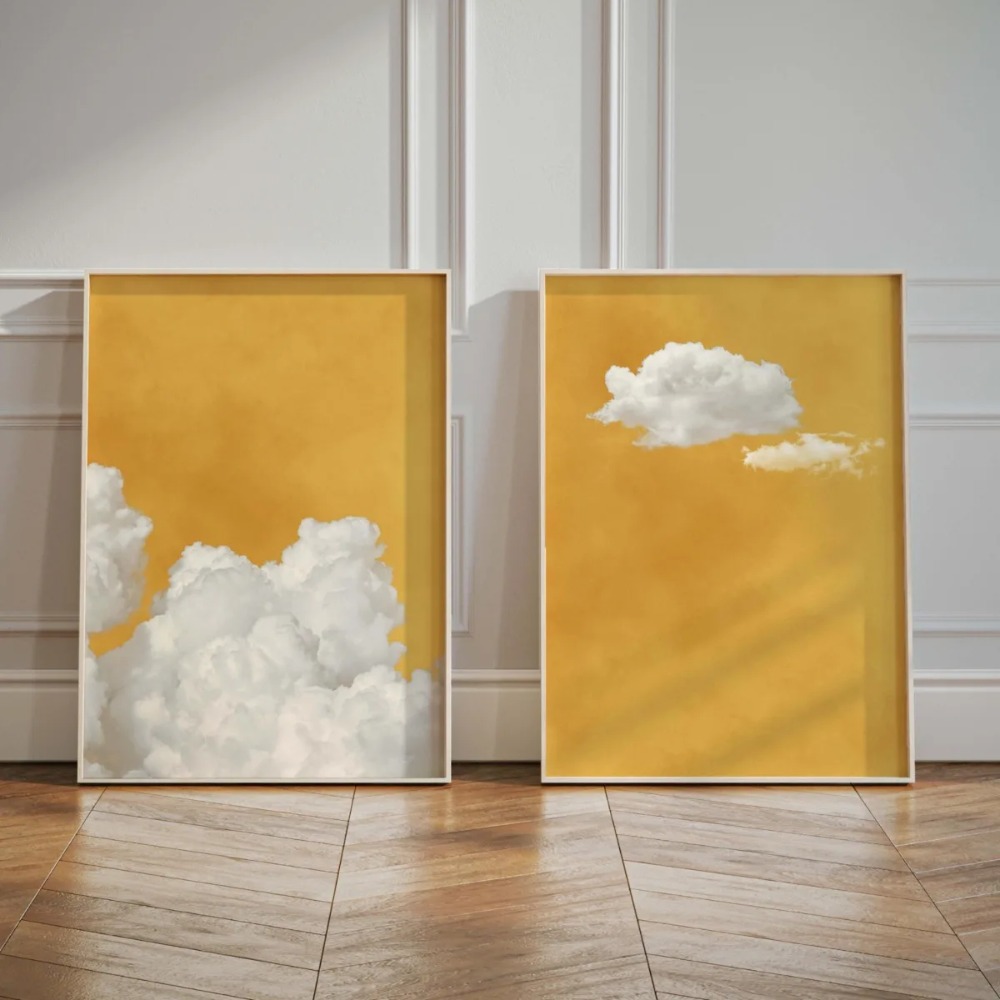 2 ピース/セット黄色の雲マスタード雲空プリントポスター現代 - Photography Yellow のレビューと価格