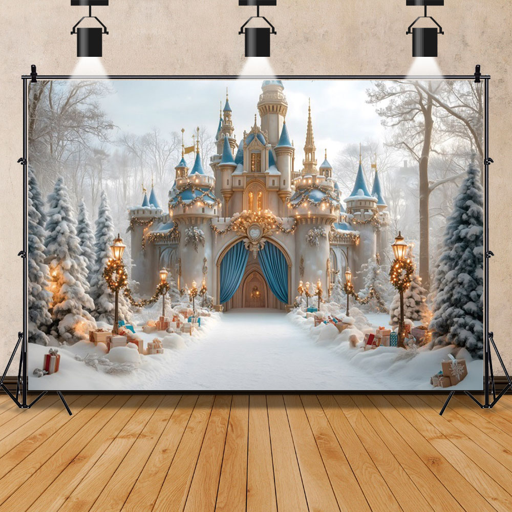 メリークリスマス宮殿城背景冷凍ワンダーランド家族パーティー写 - Photography Backdrop Muslin のレビューと価格