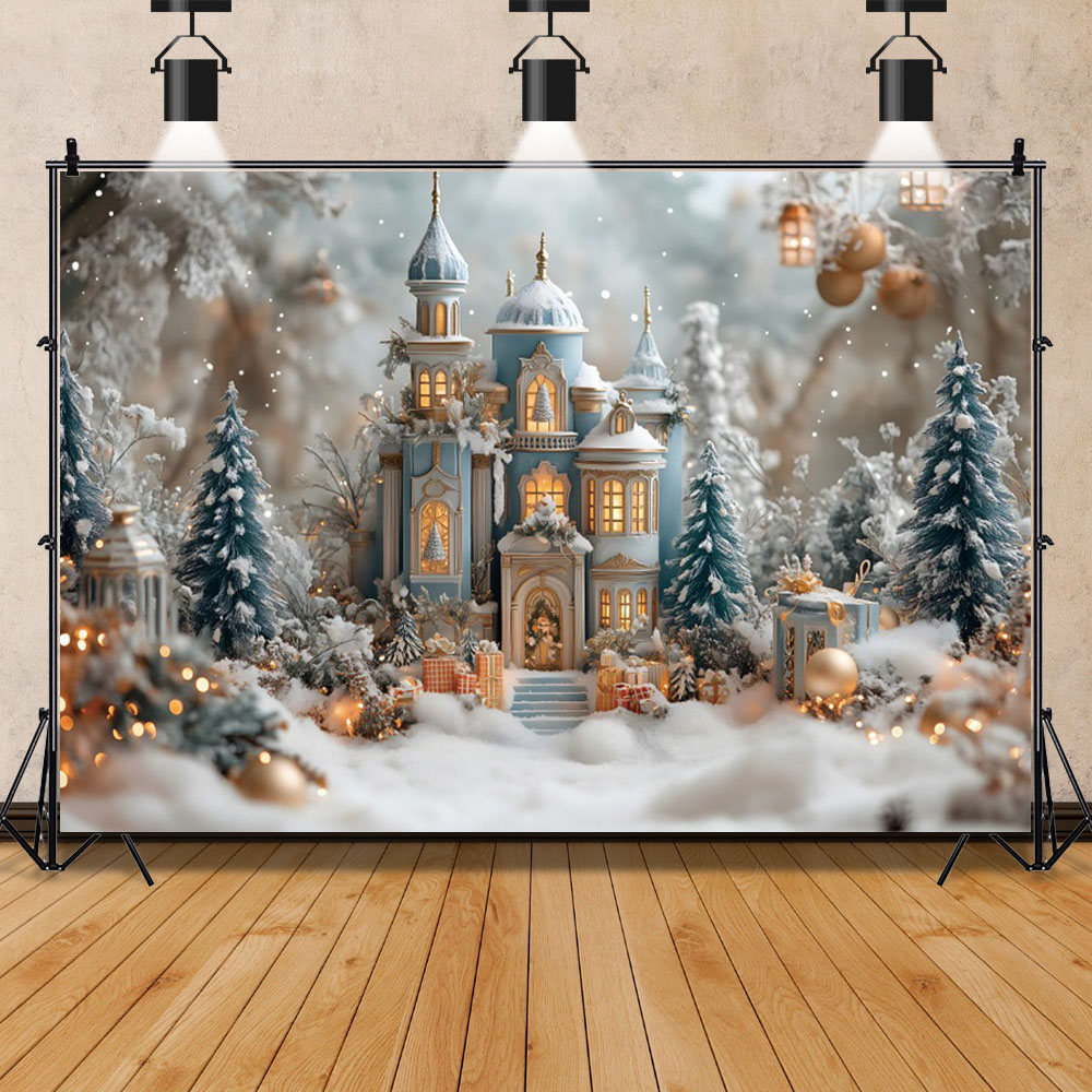メリークリスマス宮殿城背景冷凍ワンダーランド家族パーティー写 - Photography Backdrop Muslin のレビューと価格