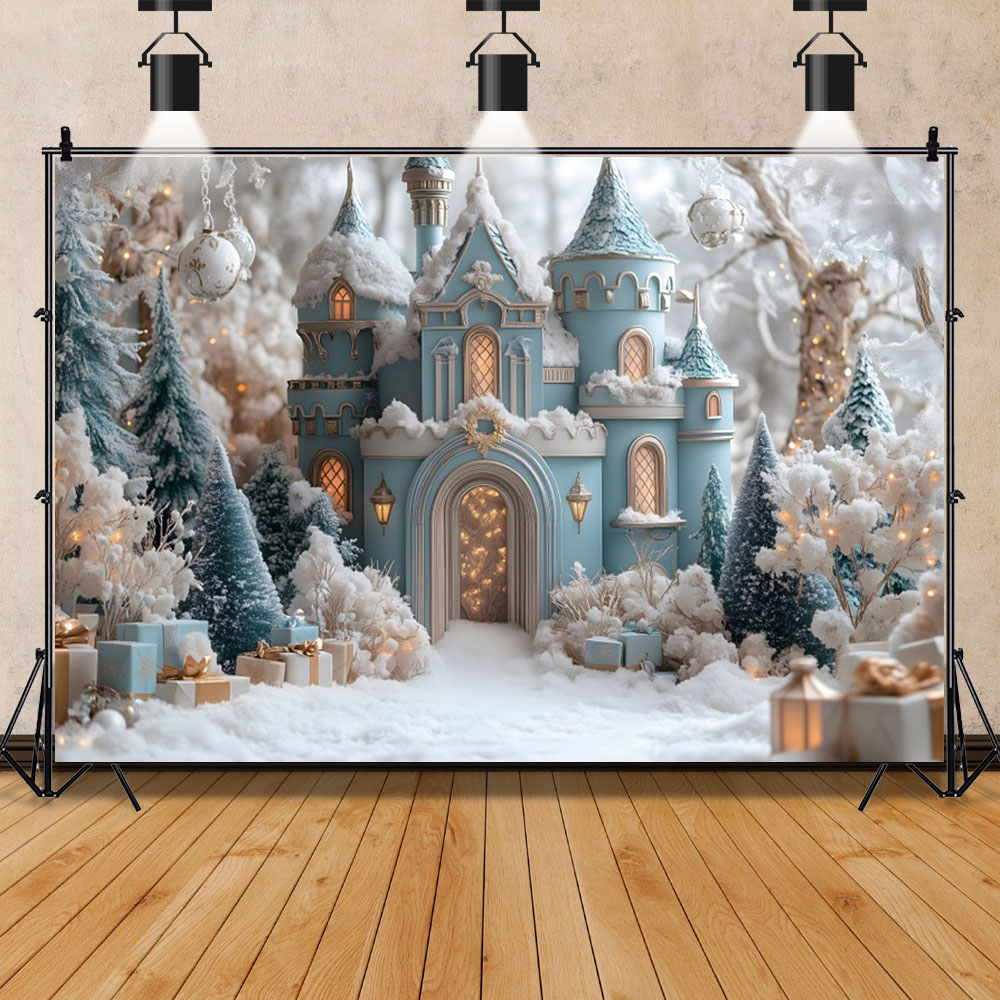 メリークリスマス宮殿城背景冷凍ワンダーランド家族パーティー写 - Photography Backdrop Muslin のレビューと価格